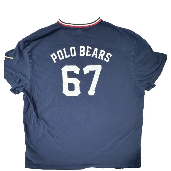Polo Ralph Lauren V Neck Short Sleeve Shirt Bear Mens Large #67 Baseball Tee - Picture 7 of 9